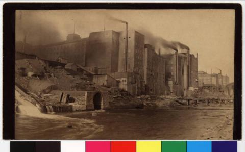 West bank of Mississippi River's St. Anthony Falls milling district, Minneapolis, Minnesota