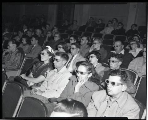 Watching movies in 3-D glasses, St. Cloud, Minnesota