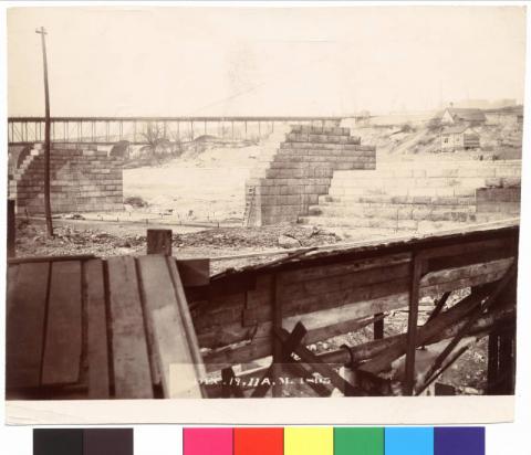 Construction of the apron along the Mississippi River, Minneapolis, Minnesota