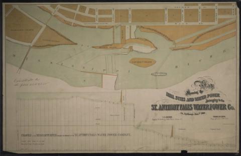 Map Showing The Mill Site And Water Power Belonging To The St. Anthony Falls Water Power Company