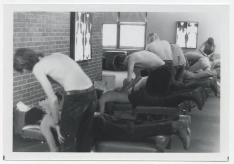 Chiropractic students practice spinal adjustments, Northwestern College of Chiropractic, St. Paul, Minnesota