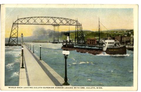 Whaleback Leaving Duluth-Superior Harbor Loaded With Ore